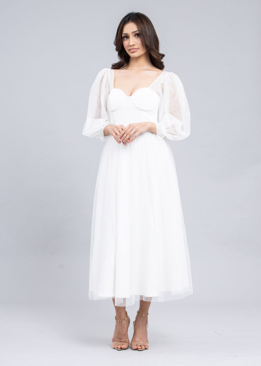 white bias cut dress Bias Cut Scarf Dress Ivory / 4