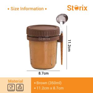 Storix Stackable Airtight and Reusable Glass Food Storage Container With Lids and Spoons Portable Overnight Oats