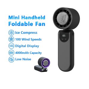 Cooling Fan Adjustable 100 Wind Speed Foldable Mini Fan Cold Compress Handheld Portable Fan Strong Wind Turbo