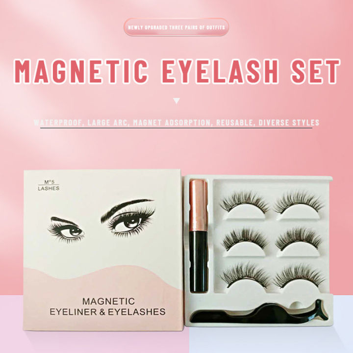 3 Pairs Magnetic Eyelashs Set Liquid Eyeliner& Magnetic Lashes