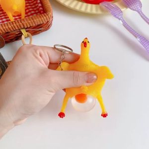 NAELIN Funny Design Egg Laying Chicken Keychain Key Ring Attachment Toy Novelty Keychain Gift Portable Stress Relief Keychain