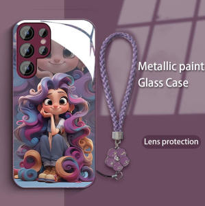 Case For Samsung Galaxy S25 Ultra S25+ S25 Metal paint fram glass backplate Phone Casing with Hand Strap【Runway princess 】