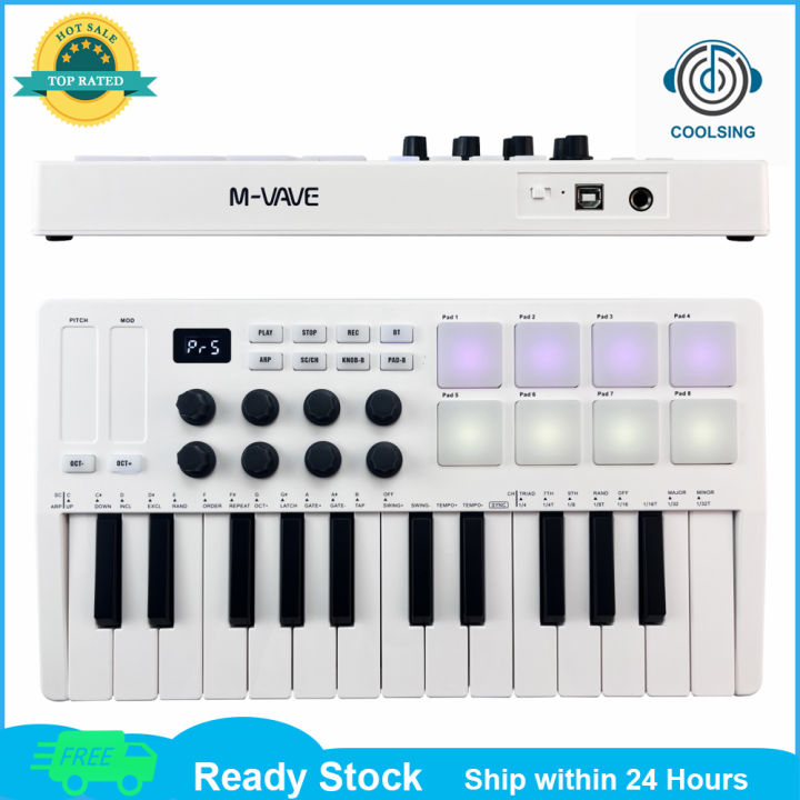 Controlador Midi M-VAVE 25-Key USB MIDI Keyboard - Bluetooth, 8 Drum ...
