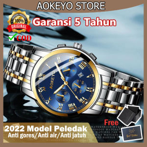 Aokeyo jam tangan cowok dewasa anti air ori 4006 jam tangan pria keren 2022 tahan air Luxury Stainless Steel(Free BOX+Kartu Garansi)