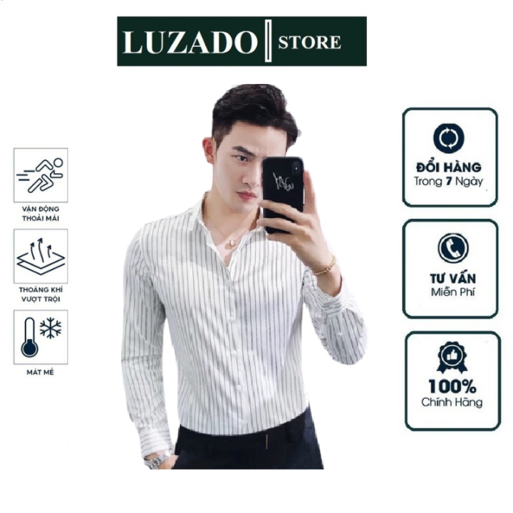 Áo sơ mi nam LUZADO áo sơ mi nam kẻ sọc nhỏ công sở dài tay đẹp vải ...