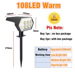 Solar Landscape Spotlight 108LED Lampu Solar Waterproof Solar Lamp Outdoor Lighting for Garden Pathway Wall Lawn 太阳能射灯