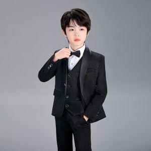 Children Three Piece Suit Set Bright Silk Stage Runway Show Piano Performance Kid Birthday Party Blazer For Boy
