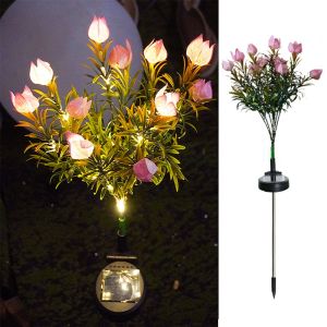 JPTD Gardenia Flower Solar Artificial Flower Light Realistic 42LED Solar Gardenia Lantern Decorative Colorful Light Outdoor Solar Garden Light Patio Decor