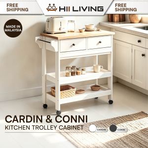 Hii Living CONNI CARDIN Kitchen Cabinet Trolley Storage Cabinet White Trolly 4 Wheel