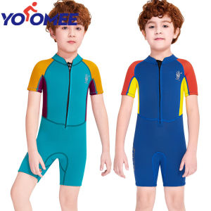 Yoomee One-piece Kids Wetsuit Thickened Warm 2.5MM Neoprene Short Sleeve Swimsuit Cold-proof Swimwear Diving Suit for Boys