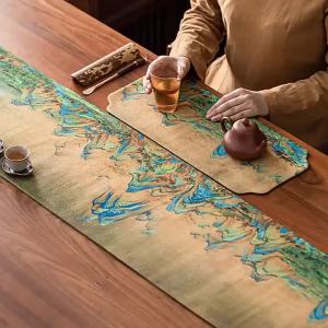 xpkQ Chinese Retro Zen Waterproof Table Flag Tea Mat Tea Table Cloth Long Tablecloth Tea Table Tea Accessories Gifts Table Runners 4Y1Z7