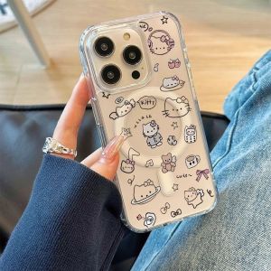Full screen graffiti cartoon cat acrylic transparent magnetic case for iPhone 11 12 13 14 15 16 17 Pro Max 8 Plus X XR XSmax16E 17air casing Magnetic hard cover