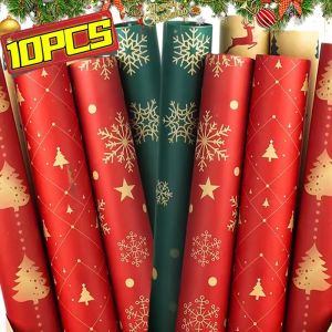 20Pcs Gifts Christmas Wrapper Kraft Christmas Gift Wrapping Paper Xmas Tree Santa Snowman Decoration Xmas Wrapper