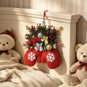 HULEQQI Simulated Flower Christmas Wreath Artificial Wreath Glove Shape Christmas Glove Wreath Garland Festive Wreath Christmas Garland Front Door