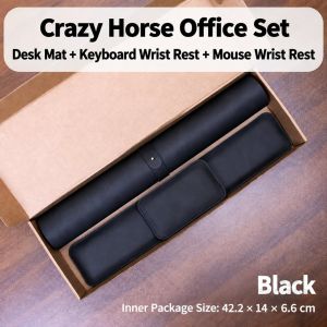 Crazy Horse Style PVC Faux Leather Desk Mat 80x40cm 3 Piece Set with Memory Foam Keyboard Wrist Rest 40cm and Mouse Wrist Rest 13cm Unstitched Desk Pad for Office Study Gaming Custom Logo and Packaging Available for Bulk Orders