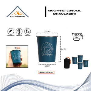 Gelas mug set isi 4 stainless dhaulagiri 250 ml - gelas kemping outdoor - mug set stainles stell - gelas set camping - mug dhaulagiri - mug stainless