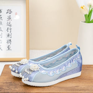 [Free Shipping] Hanfu-Style Shoes Cloth Shoes Autumn Collection With Hidden Heel For Added Height Traditional Chinese-Style Footwear Comfortable For Home Wear Soft-Soled Embroidered Shoes WomenS Shoes Retro Style