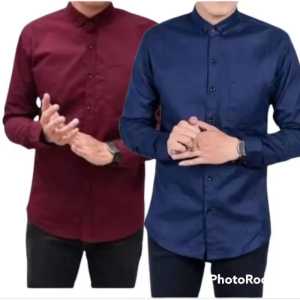 (PAKET HEMAT 2pcs) Kemeja Pria Polos Lengan Panjang || Kemeja Polos Panjang Pria || Kemeja Cowok Katun Slimfit Kerja Kantor Casual Formal Distro Hem Pria Panjang Hem Cowok Polos Panjang