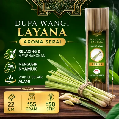 Dupa Wangi Layana Serai 22cm | Aromaterapi Relaksasi & Pengusir Nyamuk Alami ±50 Stik