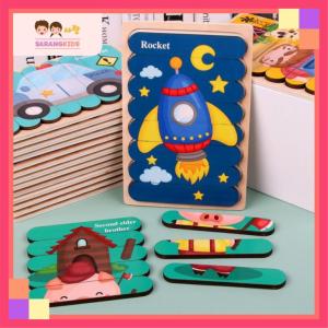 2 in 1 Double Sided Stacking 3D Jigsaw Puzzle Blocks Wooden Kids Montessori Toys