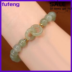 fufeng Fashion Double Ring Interlocking Hetian Beaded Bracelet Female Ins Style Love Safety Buckle Bangle For Bestie Birthday Gift