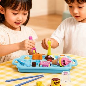 SKISOPGO  ของเล่นป้อนอาหาร แกล้งเกม เรียนรู้การใช้ช้อนส้อม พุดดิ้ง เชอร์เบท ข้าวปั้น จานอาหาร ของเล่นครัว