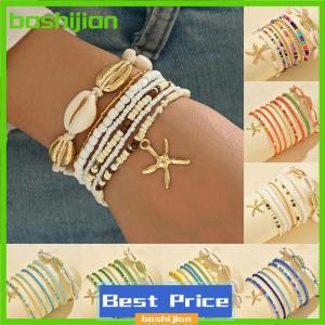 bashijian 7Pcs Bohemian Style Starfish Hand Woven Bracelet For Women Girls Fashion Beaded Bracelet Summer Beach Vacation Accessories