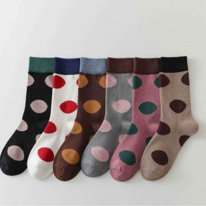 Pure Cotton Womens Polka Dot Fashionable Mid Tube Socks Casual High-quality Simple Soft Breathable Womens Socks