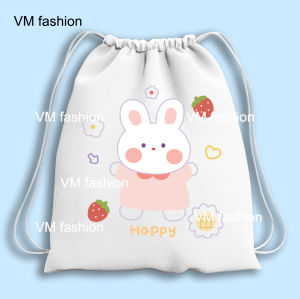 Tas Serut dan Totebag Kanvas Motif Rabbit dan Bear Cute Lucu Menggemaskan Bahan Kanvas Tebal Premium