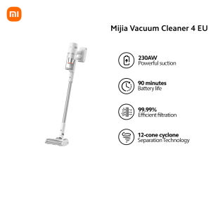 Xiaomi Mijia Vacuum Cleaner 4 EU 230AW Powerful Suction | 90-Minute Battery | 12-Cone Cyclone Filtration | 99.99% Dust Removal | Compact Dust Bin | Lightweight Cordless Vacuum