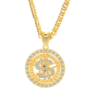 Fashion Dollar Pendant Necklaces Men Hip Hop Jewelry Gold Long Chain Big Necklace Steampunk Rhinestone Ring Necklace Gift Exaggerated US Dollar Sign Necklaces Big Rhinestone Rotatable Dollar Pendant for Women Men Trendy Hip Hop Nightclub Jewelry