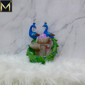 Radiant Harmony Twin Peacock Fountain with LED Crystal Orb