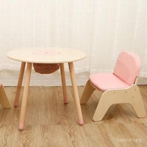 【LDIES】Kids table and chair wood childrens round table study solid wood creative square table wood color toy household multi-function game NEAN