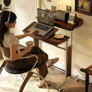 Elevating computer solid wood computer desk home workbench bedroom mobile office bedside desk