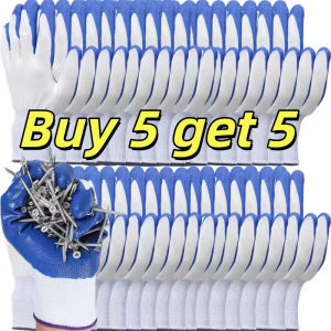 Buy 5 get 5 Wear-resistant Nitrile Labor Gloves - Industrial Safety Work Glove Non-slip Breathable