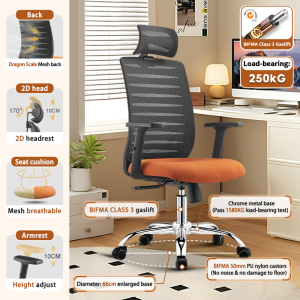 WISDOM A24 Ergonomic Home Office Chairs  Computer Gaming Chair with 2D Adjustable Headrest & Breathable Seat | 200kg Load-Bearing | 3-Year Warranty