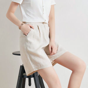 Quần short đùi nữ Blue Chic vải đũi ống rộng mặc mát thấm mồ hôi cạp cúc lưng chun khóa kéo