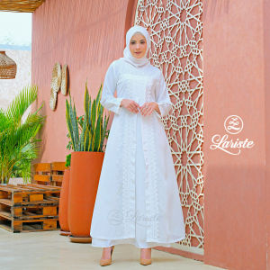 LARISTE Gamis Putih Wanita Kekinian Abaya Turkey Terbaru Mewah Elegan Premium 012 Krem