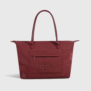 Túi Tote Nylon ALO Yoga Viền Tương Phản Chính Hãng Túi Đeo Vai Nữ Dung Tích Lớn Túi Xách Có Ngăn Trước Dùng Đi Làm Mua Sắm