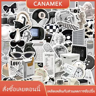 สติกเกอร์น่ารักสไตล์ INS 61ชิ้นสีดำสีขาวรูปลอกที่เรียบง่ายสำหรับตกแต่งสมุดบันทึกโทรศัพท์กระเป๋าแล็ปท็อปสติกเกอร์ติดผนังตู้เย็น