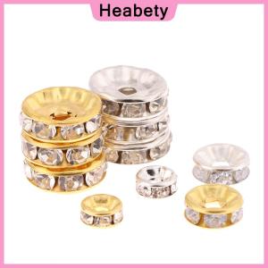 Heabety 100pcs 5 7 10mm Rondelle Disc 316 Stainless Steel Crystal Spacer Beads With Rhinestone For Jewelry Making DIY Bracelet