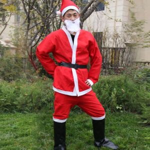 ZHUJI อินเทรนด์ น่ารัก สำหรับผู้ชาย ผู้ใหญ่ เครา กำมะหยี่ เสื้อผ้าคริสต์มาส ชุดซานตาคลอส หมวก ชุดคอสเพลย์