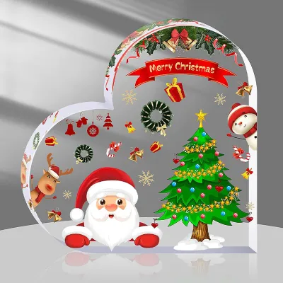 【COD】🔥🔥🔥 Santa Claus Reindeer Sled Tabletop Decoration With Base 2D Acrylic Christmas Ornaments 2025 Xmas Navidad Party Supplies