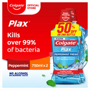 [Kills over 99% of bacteria] Colgate Plax Peppermint Mouthwash Valuepack 750ml x 2