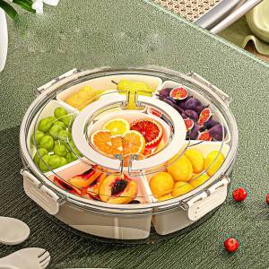 กล่องใส่ขนม 6ช่อง ฐานหมุนได้ กล่องใส่อาหาร ฝาปิดสูญญากาศ