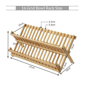 2 Tier Dish Rack Dryer Organizer Foldable Dish Rack With Drainer Kitchenware Countertop Plate Bamboo Made Organizer Storage Shelf Rack Bowl Rack And Cutlery Rack For Kitchen