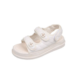 [Free Shipping] WomenS Sandals With A Platform Sole Featuring A Single-Strap Design Open-Toe Style Velcro Closure Mid-Heel Trendy Beach Sandals And Thick-Soled Roman-Style Sandals