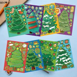 TX💓🧧🏮 สติ้กเกอร์ตัวต่อของเล่น12 24ชิ้นสติกเกอร์รูปต้นคริสต์มาสงานหัตถกรรม DIY สติกเกอร์เครื่องเขียนกันน้ำ