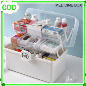 Teemay 3/2 Layer Portable First Aid Kit Storage Box Plastic Multi-Functional Family Emergency Kit Box with Handle