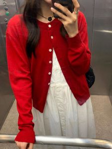 <109> Huang Zheng Xiaoxiang Phong Cách Cổ Tròn Áo Khoác Len Mỏng Nữ 2025 Áo Cardigan Tôn Dáng Gầy Mùa Thu 143MY603